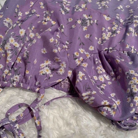 boho Floral Tie Front Ruched Bust Split Thigh Cami Dress purple - Picture 6 of 8